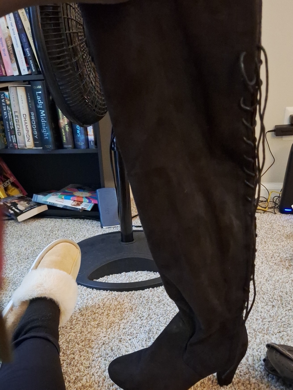 TOP Moda Black Suede Lace-Up Over-the-Knee Boots
